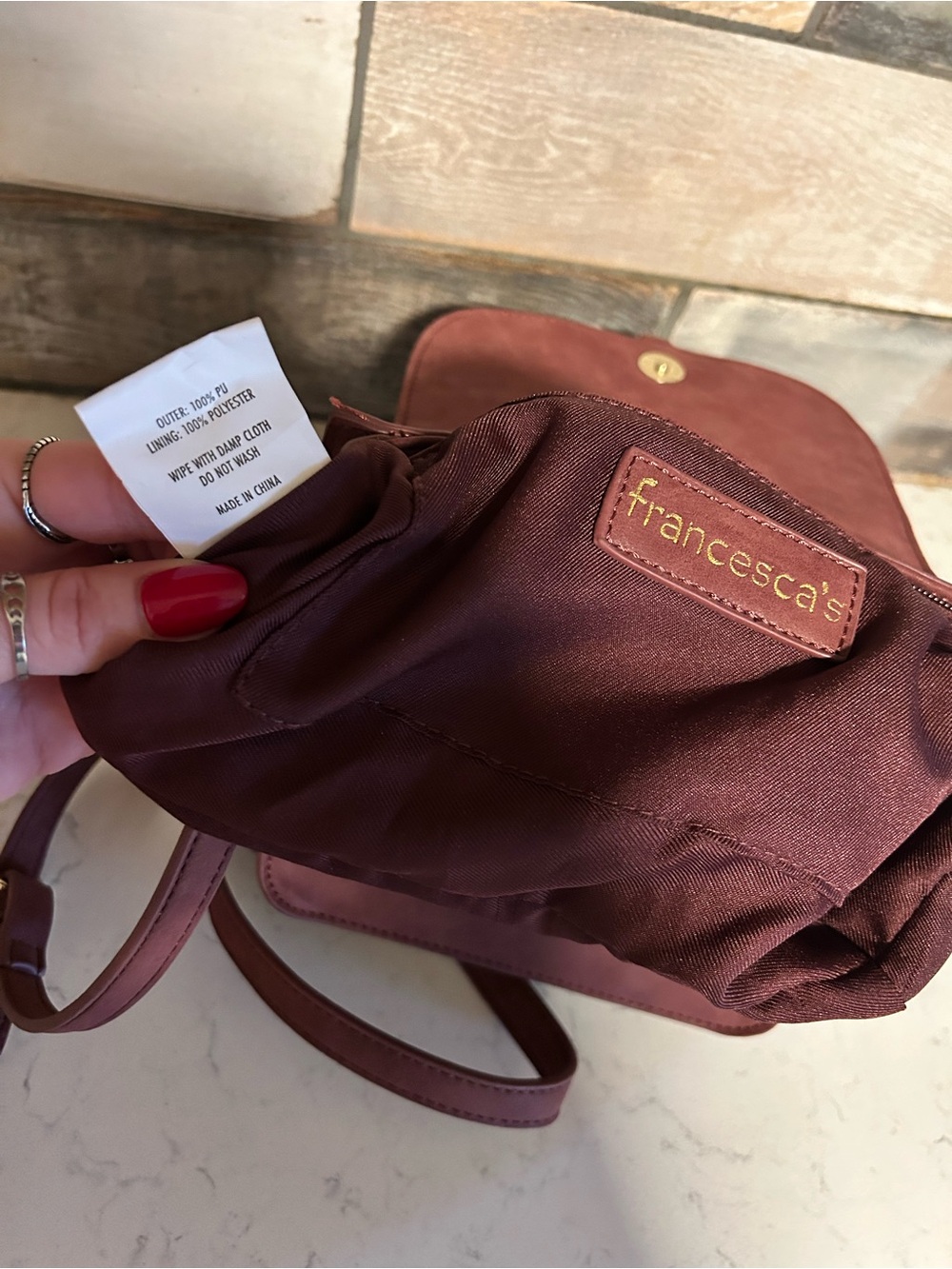 Like New Francesca’s Burgundy Woven Tassel Studded Crossbody Bag - Picture 11 of 14